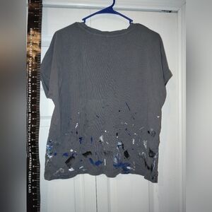 New Distressed M Gray Artistic Short Sleeve Tee Hand Painted Boxy Fit Gap